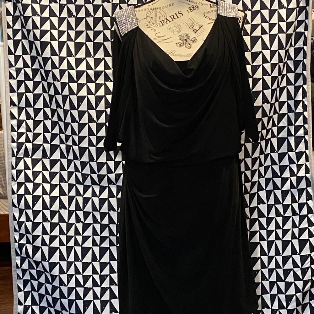 Black dress with sequins on shoulder